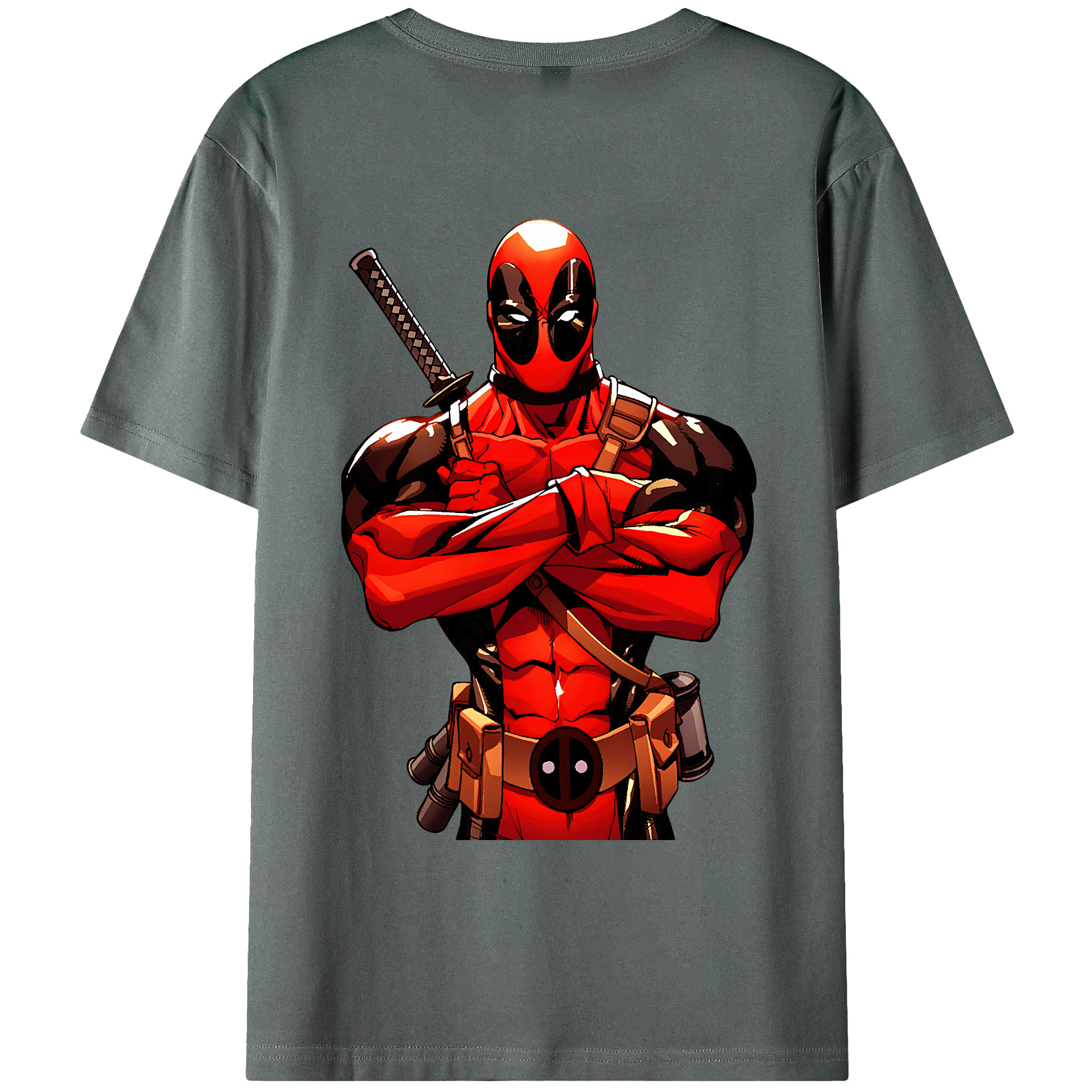 （画像用） Deadpool デッドプール 綿100％ メンズ半袖Tシャツ（バックプリント） 通気性